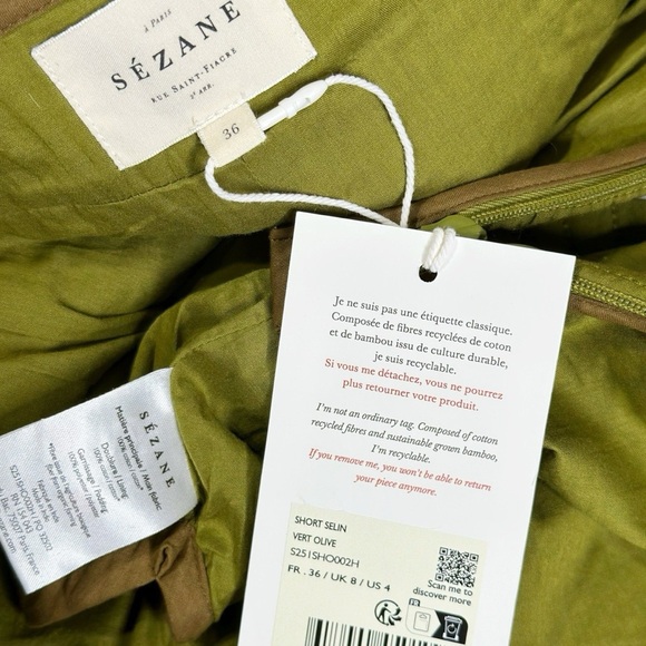 SÉZANE Selin Quilted Shorts, Olive Green, FR36/US4 - Picture 13 of 15